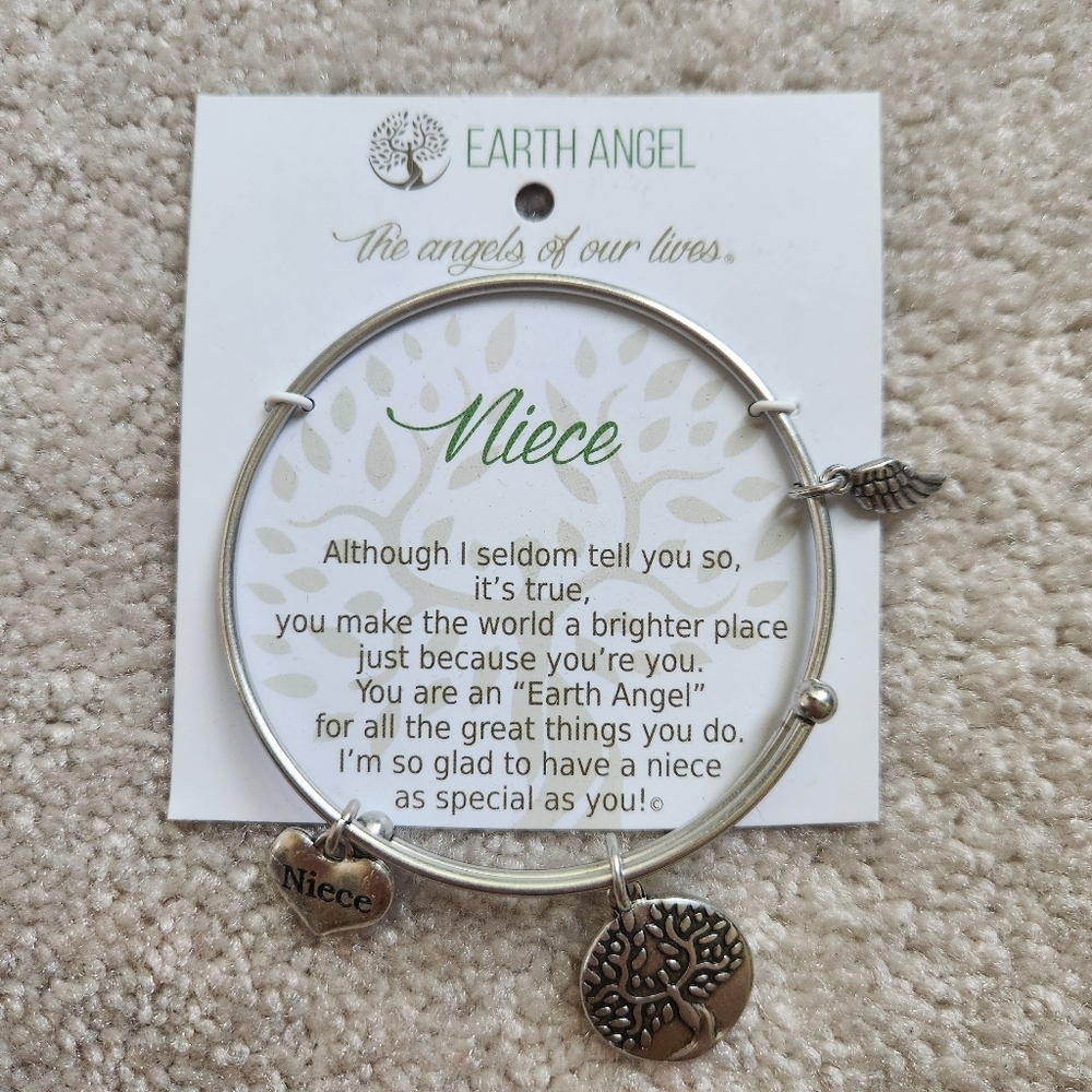Silver Charm Bracelet with Heart and Tree Pendants; For Niece, Never Worn